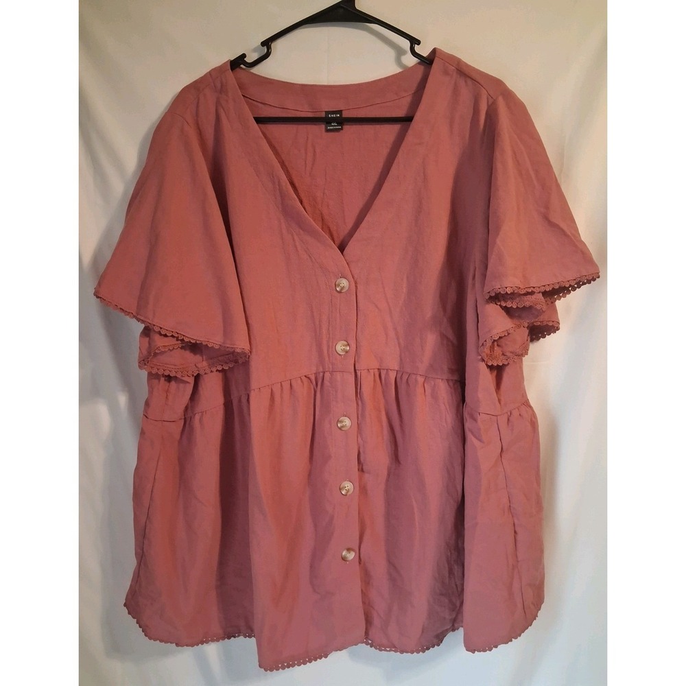 SHEIN LUNE Plus Butterfly Sleeve Button Front Peplum Blouse 4XL